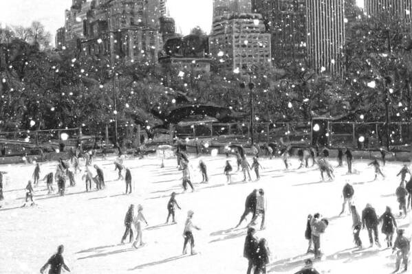 New York Central Park Art Print featuring the digital art Holiday Skaters by Russ Considine