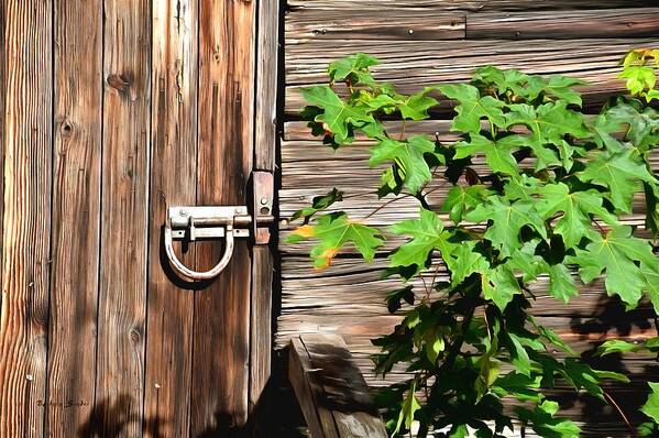 Barbara Snyder Art Print featuring the photograph Horseshoe Latch on the Barn Door Painting by Barbara Snyder