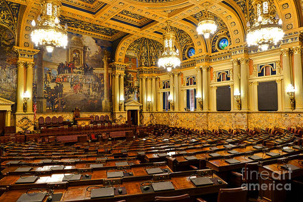 Pennsylvania Art Print featuring the photograph House of Representatives Chamber in Harrisburg PA by Olivier Le Queinec