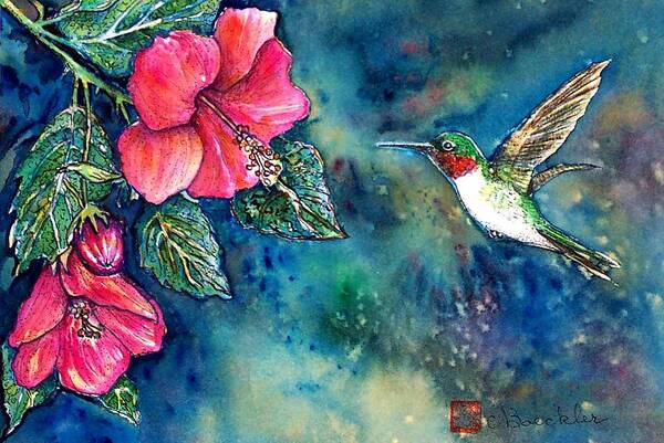 Birds Art Print featuring the painting Hummingbird by Norma Boeckler