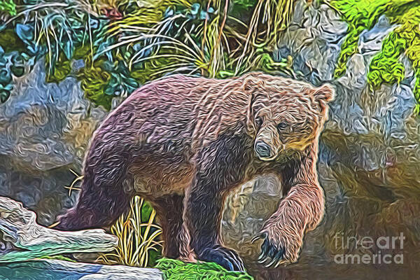Animal Art Print featuring the digital art Hunting Bear by Ray Shiu