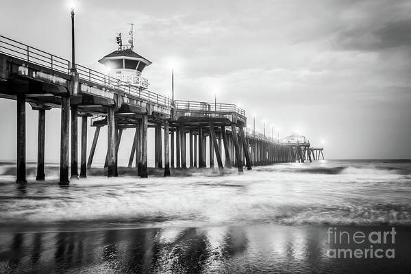 America Art Print featuring the photograph Huntington Pier Black and White Picture by Paul Velgos