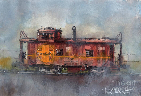 Santa Fe Art Print featuring the painting Hurlwood Caboose by Tim Oliver
