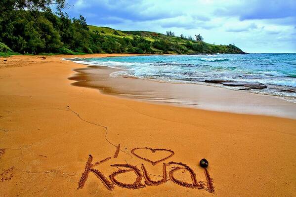 Beach Art Print featuring the photograph I Love Kauai by DJ Florek