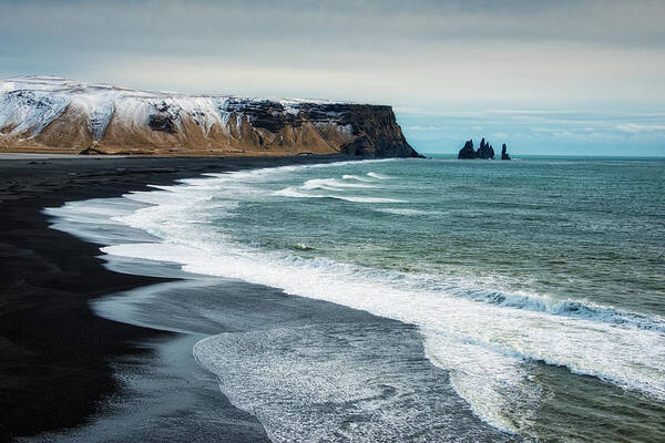 Iceland Art Print featuring the photograph Iceland Reynisfjara black beach and ocean by Matthias Hauser