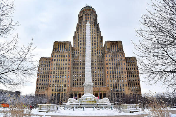 Art Deco Art Print featuring the photograph Iconic Buffalo City Hall in Winter by Nicole Lloyd