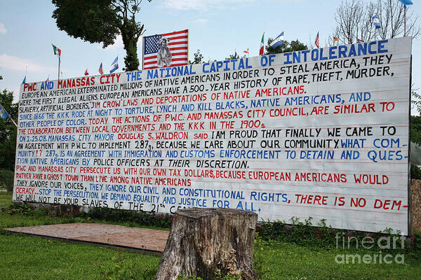 Flag Art Print featuring the photograph Immigrant Protest Sign in Manassas by William Kuta