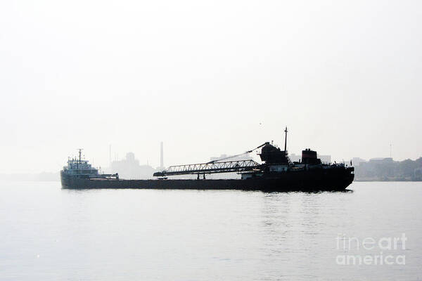 Freighter Art Print featuring the photograph In The Fog On Detroit River by Rich S