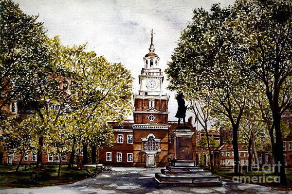Landscape Art Print featuring the painting Independence Hall by Joyce Guariglia