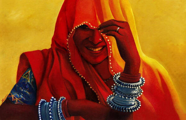 Indian Ethnic Art Print featuring the painting Indian Woman in Veil by Arti Chauhan