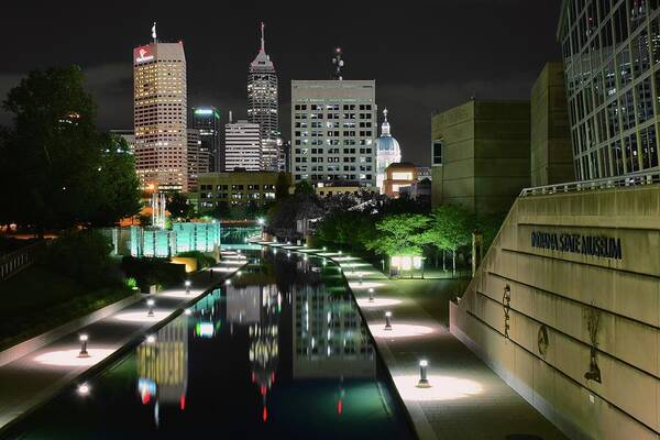 Indianapolis Art Print featuring the photograph Indianapolis Canal Night View by Frozen in Time Fine Art Photography