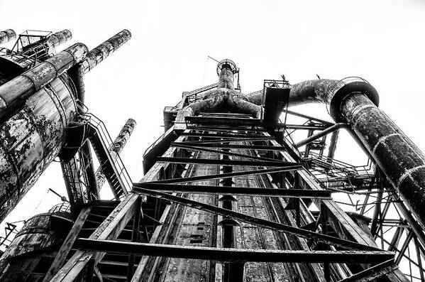 Industrial Art Print featuring the photograph Industrial Age - Bethlehem Steel in Black and White by Bill Cannon