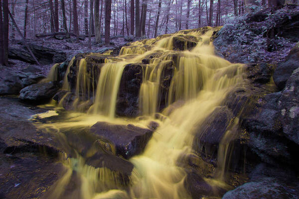 Tucker Brook Falls Milford Nh New Hampshire England U.s.a. Usa Outside Outdoors Full Spectrum Fullspectrum Spring Ir Infrared Infra Red Nature Natural Water Fall Waterfall Longexposure Long Exposure Trees Forest Secluded Dreamy Dream Art Print featuring the photograph Infrared Dream by Brian Hale