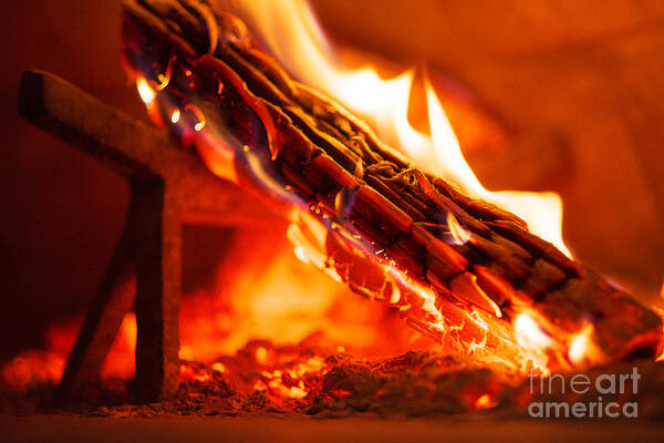 Brick Art Print featuring the photograph Interior Of Wood Fired Brick Oven With Burning Log by JM Travel Photography