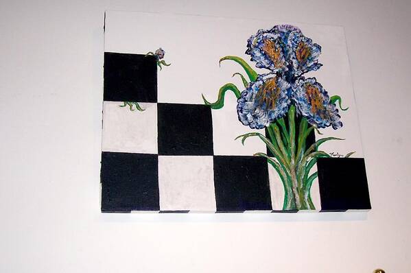Iris Art Print featuring the painting Iris Playing Checkers by Kenlynn Schroeder
