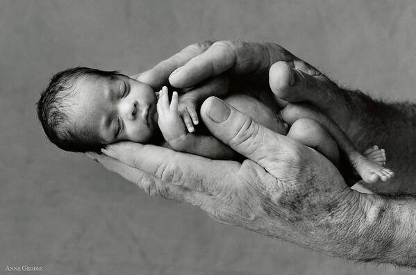 Black And White Art Print featuring the photograph Jack holding Maneesha by Anne Geddes
