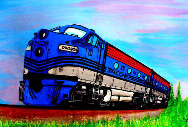 Trains. Poetry Art Print featuring the painting Jacob The Train by Pj LockhArt