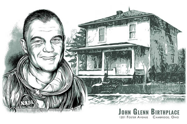 John Glenn Art Print featuring the mixed media John Glenn Birthplace BW by Greg Joens