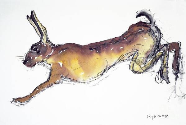 Rabbit Art Print featuring the painting Jumping Hare by Lucy Willis