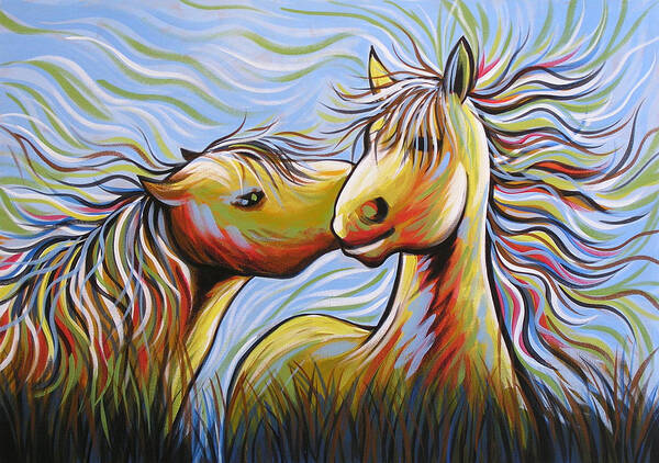 Horses Art Print featuring the painting Kisses by Amy Giacomelli