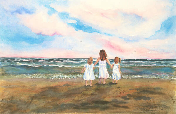 Little Girls Art Print featuring the painting Lake Angels by Sandra Strohschein