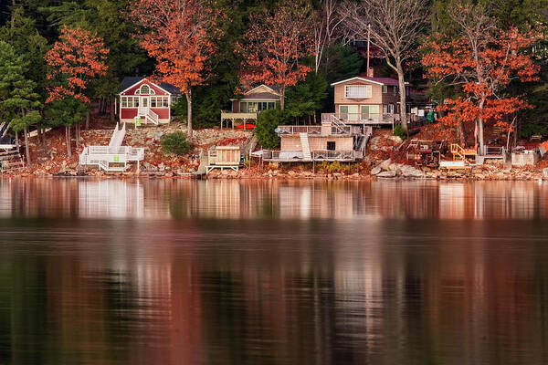 Spofford Lake New Hampshire Art Print featuring the photograph Lake Cottages Reflections by Tom Singleton