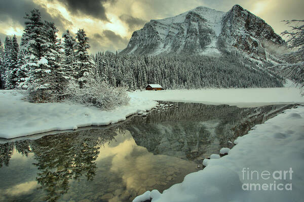 Lake Louise Art Print featuring the photograph Lake Louise Winter Mountain Reflections by Adam Jewell