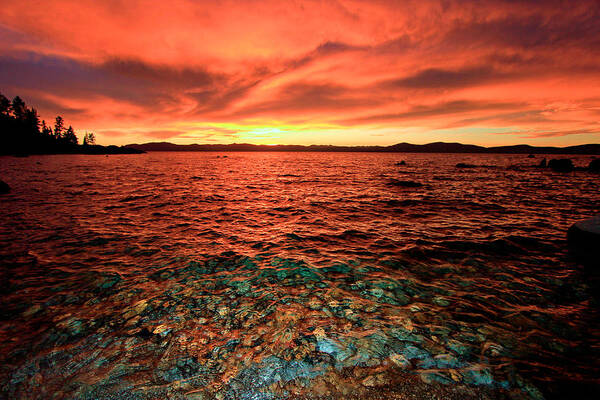 Lake Tahoe Art Print featuring the photograph Lake Tahoe...Blood Moon Sunset by Sean Sarsfield