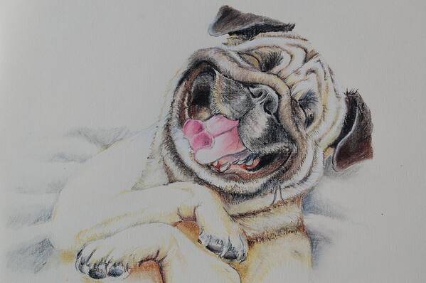Laughing Art Print featuring the painting Laughing Pug by Teresa Smith