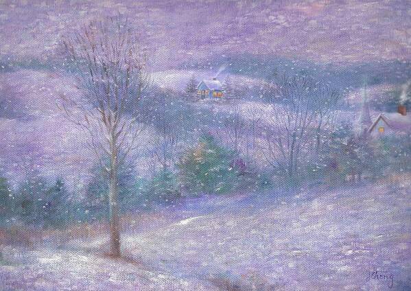 Tonal Style Art Print featuring the painting Lavender Impressionist snowscape by Judith Cheng