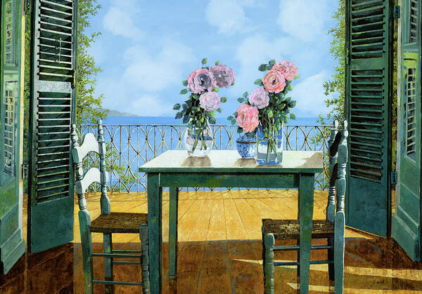 Terrace Art Print featuring the painting Le Rose Sul Tavolo Al Balcone by Guido Borelli