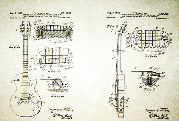 Ted Art Print featuring the photograph Les Paul Guitar Patent 1955 by Bill Cannon