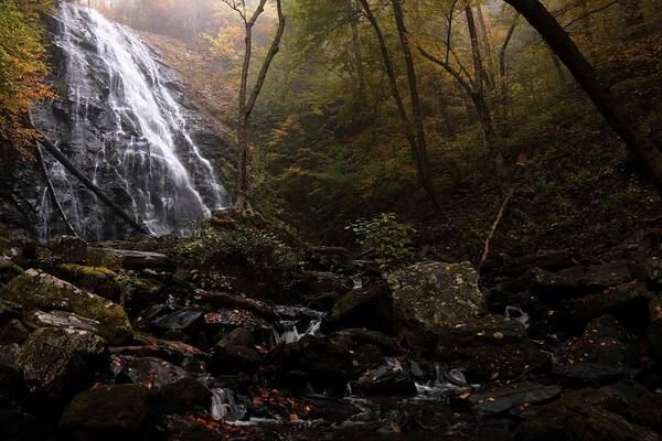 Crabtree Falls Art Print featuring the photograph Light from Behind The Fog At Crabtree Falls by Carol Montoya