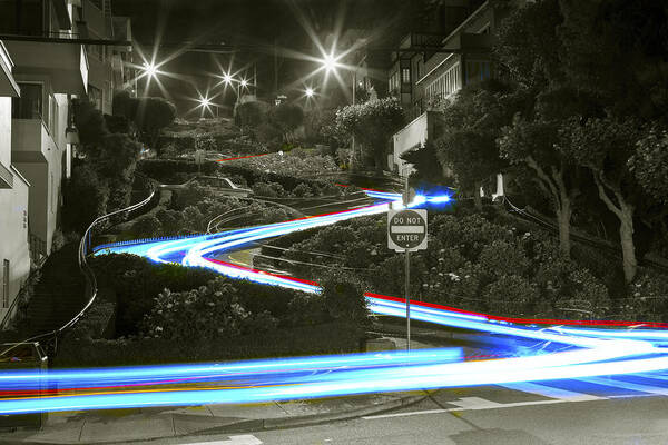 Lights Art Print featuring the photograph Lights on Lombard Black and White by Bryant Coffey