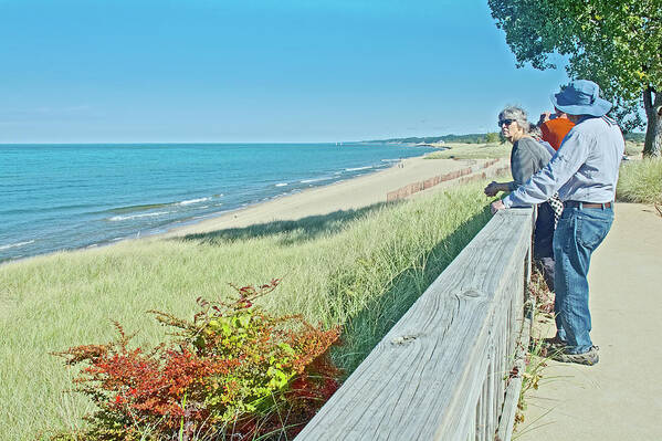 Listening To Lake Michigan From The Boardwalk Art Print featuring the photograph Listening to Lake Michigan near Saugatuck, Michigan by Ruth Hager