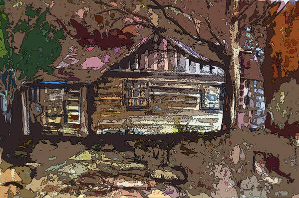 Log Cabin Art Print featuring the painting Log Cabin in Autumn by Mindy Newman