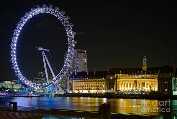 Clarence Holmes Art Print featuring the photograph London Eye at Night by Clarence Holmes