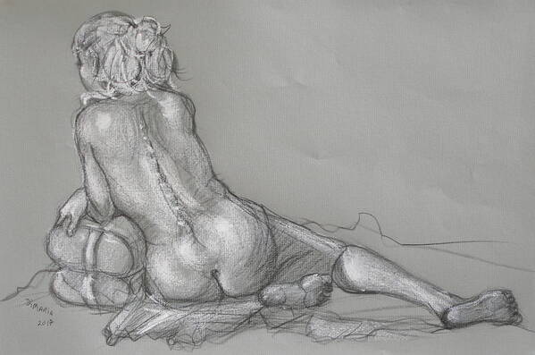 Realism Art Print featuring the drawing Lori Reclining with Hair Up by Donelli DiMaria