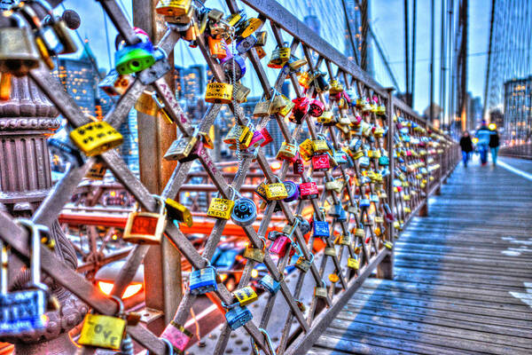 Love Locks Art Print featuring the photograph Love Locks on the Brooklyn Bridge by Randy Aveille