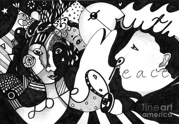 Values Art Print featuring the drawing Love Truth Peace by Helena Tiainen