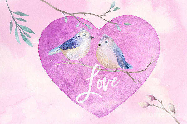 Love Art Print featuring the digital art Lovebirds for Valentine's Day, or any Day by Anita Pollak