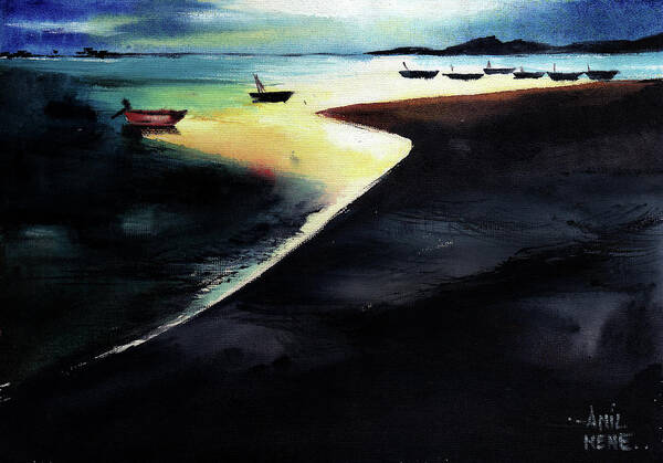 Nature Art Print featuring the painting Low Tide by Anil Nene