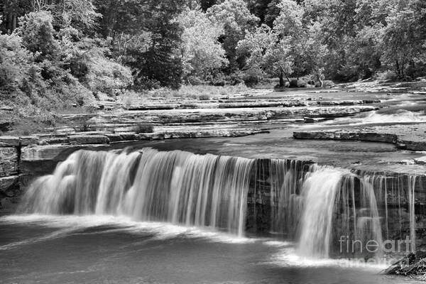 Cataract Falls Art Print featuring the photograph Lower Cataract Falls Cascades Black And White by Adam Jewell