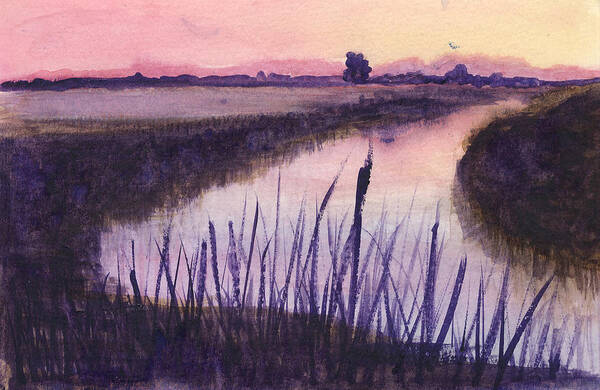 Everglades. Loxahatchee Art Print featuring the painting Loxahatchee Sunset by Donna Walsh