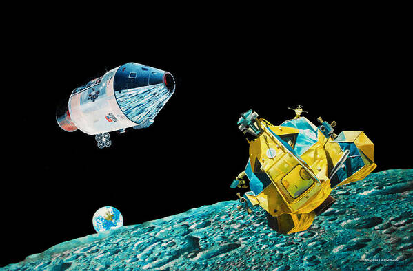 Space Art Print featuring the painting Lunar Orbit Rendevzous by Douglas Castleman