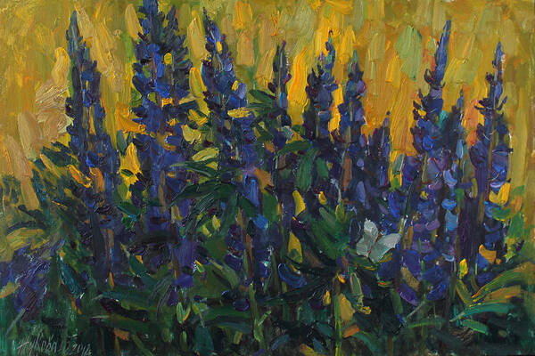 Lupins Art Print featuring the painting Lupins by Juliya Zhukova