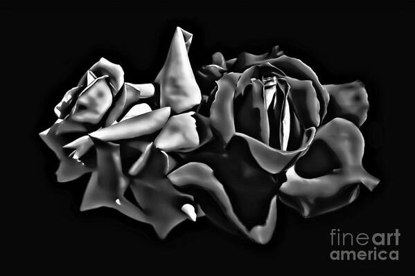 Rises Art Print featuring the photograph Lush Roses BW by Walt Foegelle