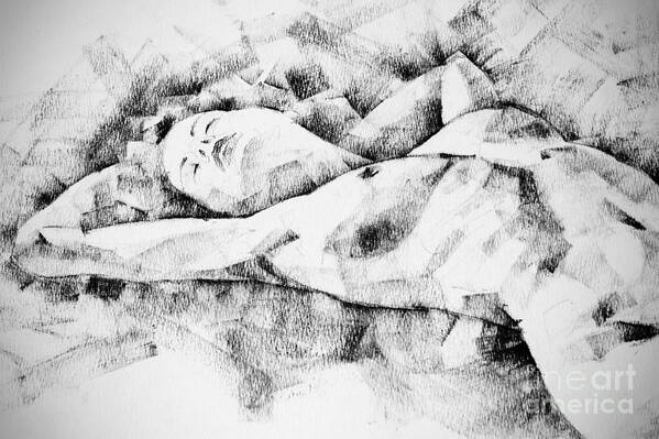 Drawing Art Print featuring the drawing Lying Woman Figure Drawing by Dimitar Hristov