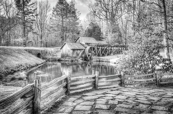 America Art Print featuring the photograph Mabry Mill - Blue Ridge Parkway - Dan Virginia - Black and White by Gregory Ballos