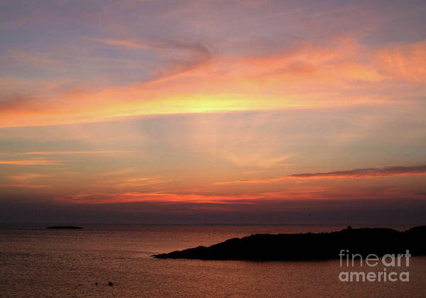 Sweet Light After Sun Sets Over Harbor Just Off Monhegan Island In Maine In Spring. Art Print featuring the photograph Magic Moment by Georgia Sheron